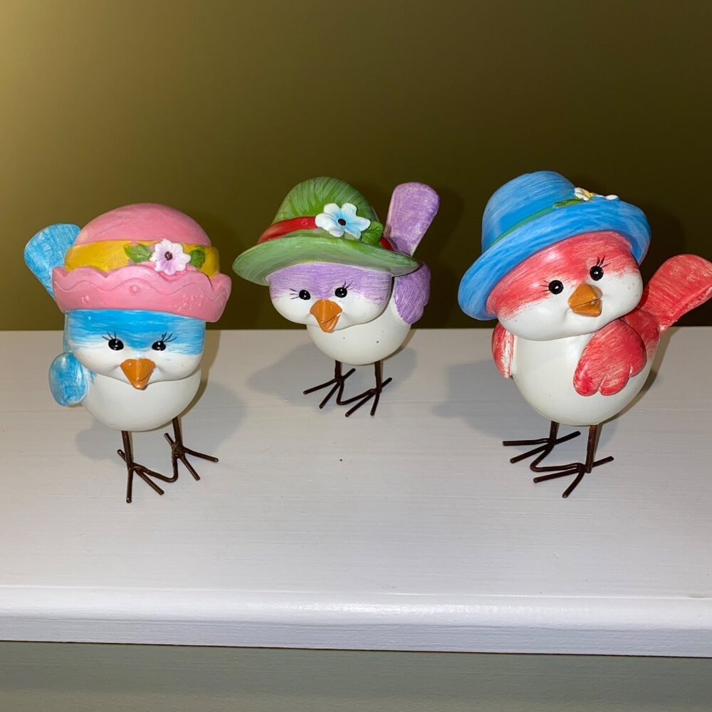 Bird figurines trio bird decor Easter springtime decoration spring tiered tray